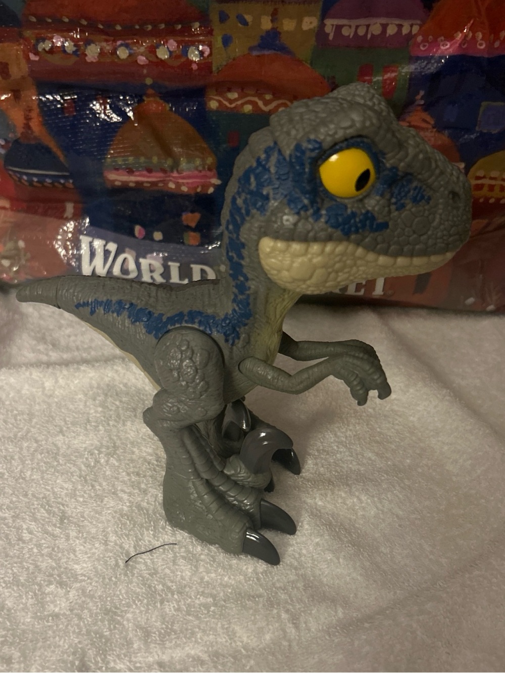Gray and Blue Velociraptor Action Figure Toy - Kids Dinosaur Playset
